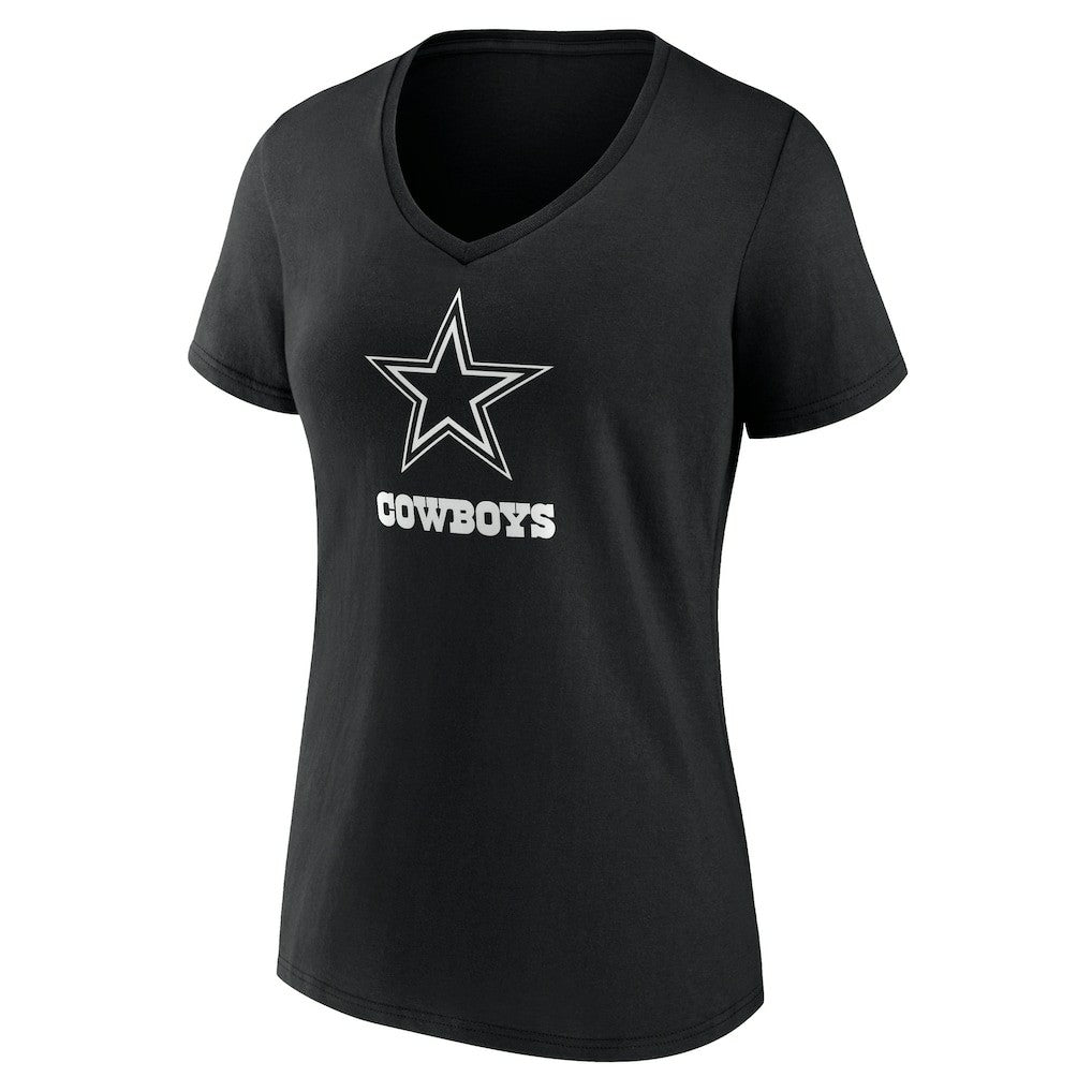 Dallas Cowboys Women's Personalized Name & Number Monochrome V-Neck T-Shirt - Black - NFL
