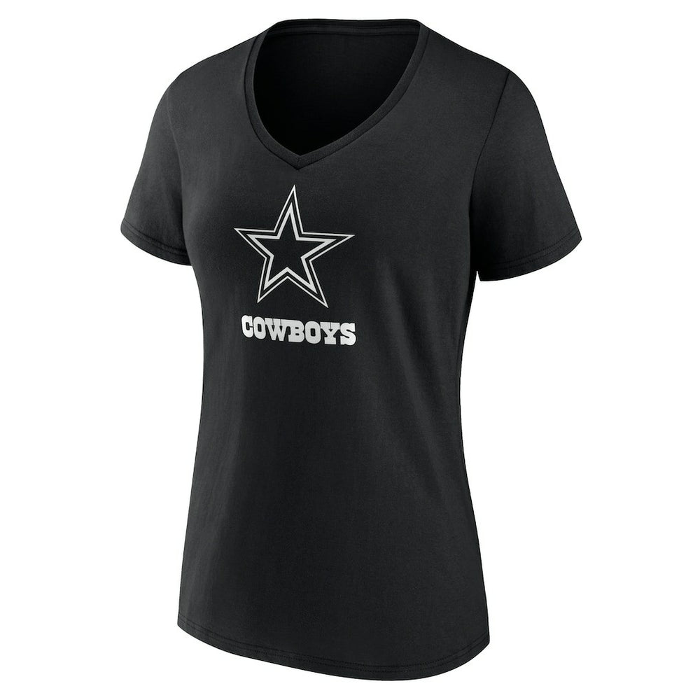 Dallas Cowboys Women's Personalized Name & Number Monochrome V-Neck T-Shirt - Black - NFL