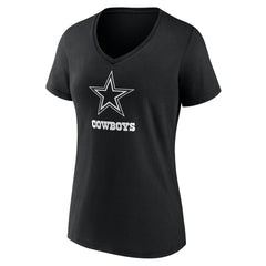 Dallas Cowboys Women's Personalized Name & Number Monochrome V-Neck T-Shirt - Black - NFL