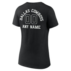Dallas Cowboys Women's Personalized Name & Number Monochrome V-Neck T-Shirt - Black - NFL