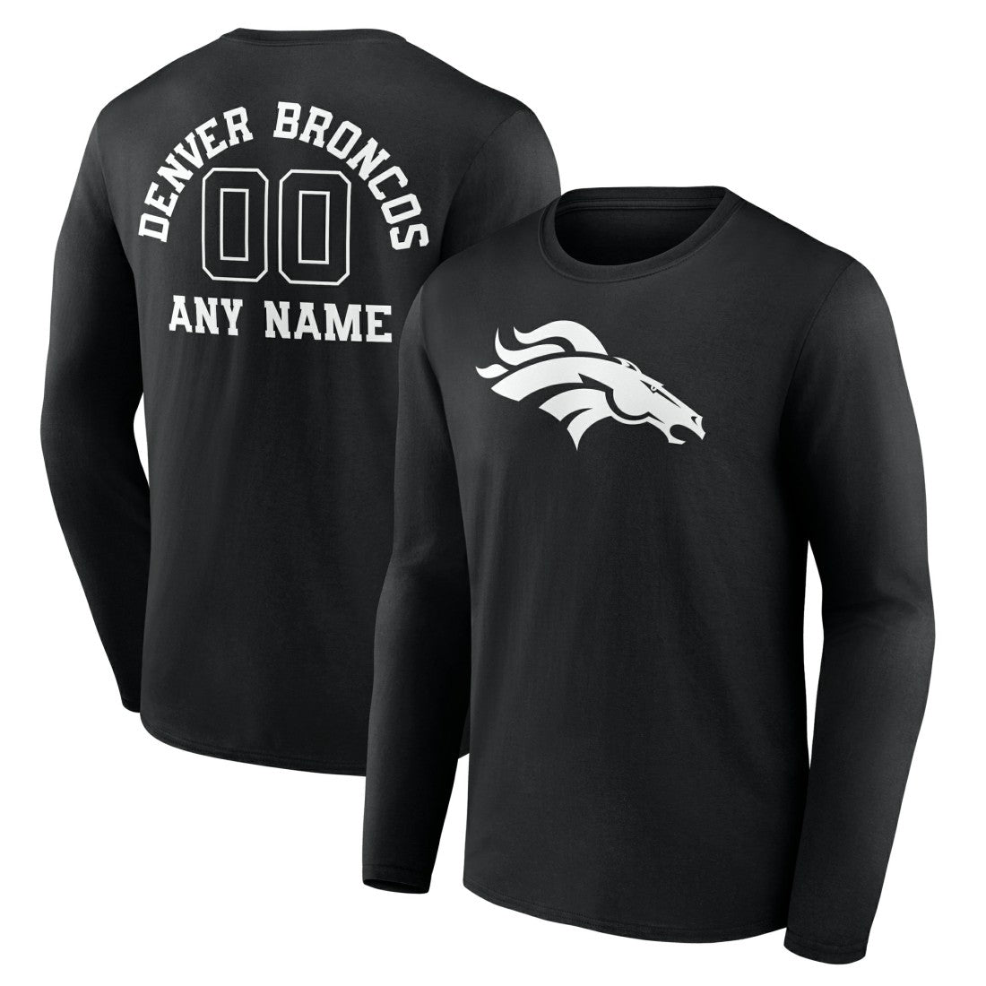 Denver Broncos Personalized Name & Number Monochrome Long Sleeve T-Shirt - Black - NFL