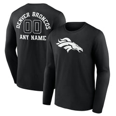 Denver Broncos Personalized Name & Number Monochrome Long Sleeve T-Shirt - Black - NFL