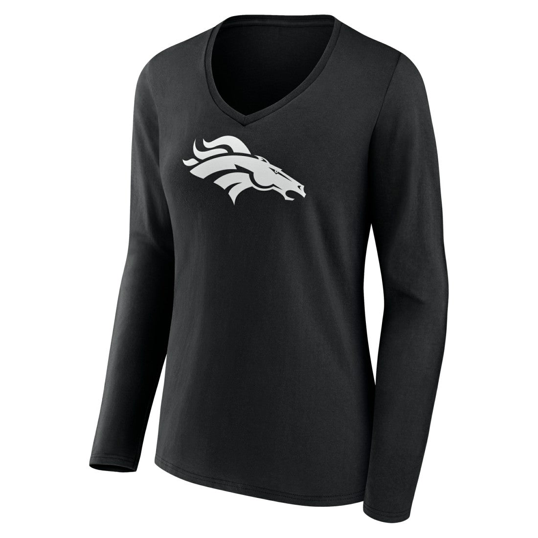 Denver Broncos Women's Personalized Name & Number Monochrome Long Sleeve V-Neck T-Shirt - Black - NFL