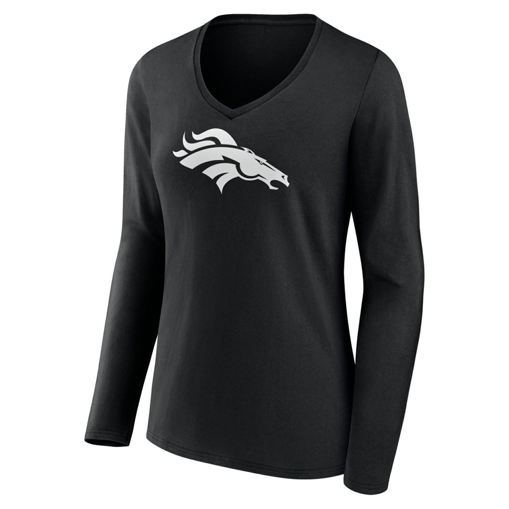Denver Broncos Women's Personalized Name & Number Monochrome Long Sleeve V-Neck T-Shirt - Black - NFL