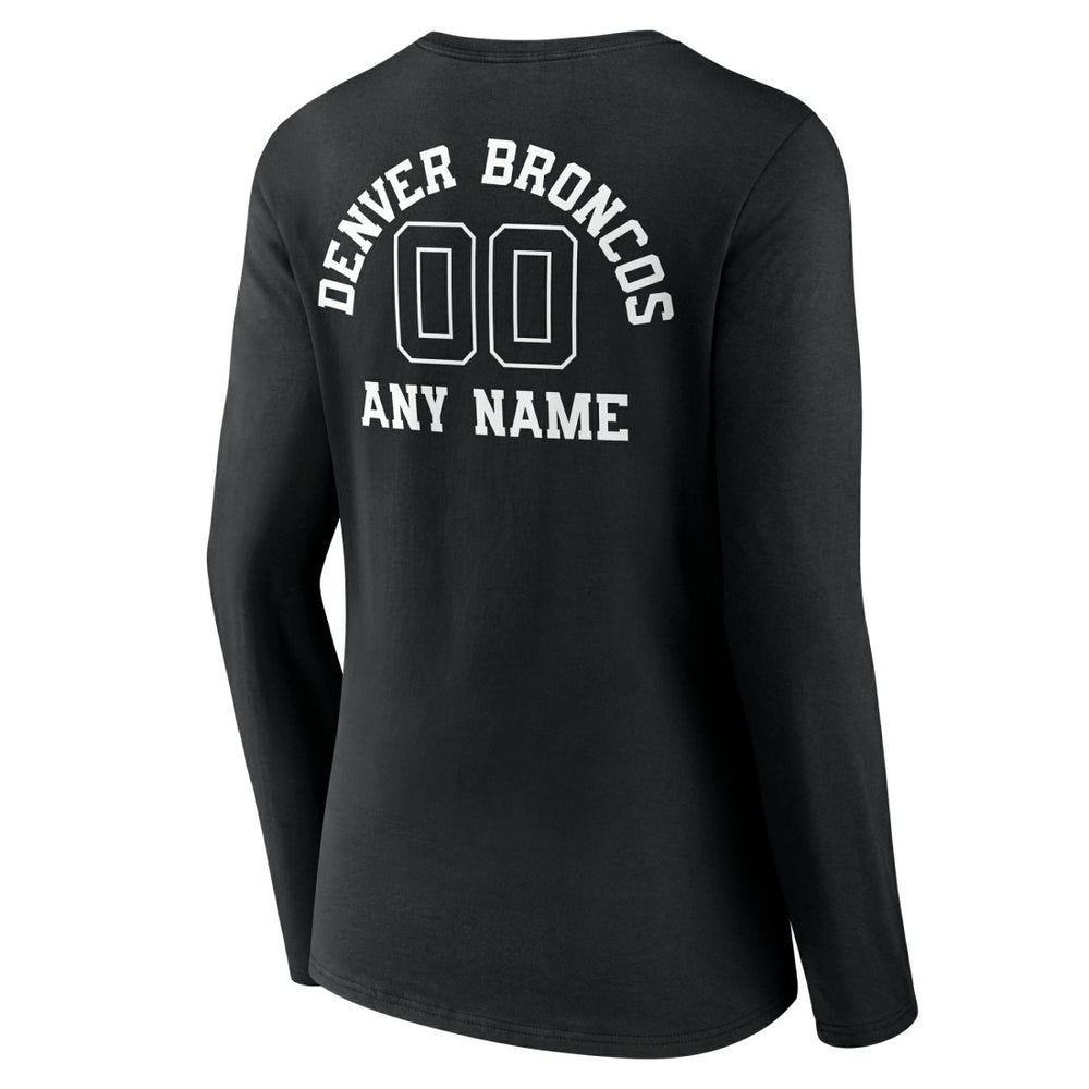 Denver Broncos Women's Personalized Name & Number Monochrome Long Sleeve V-Neck T-Shirt - Black - NFL