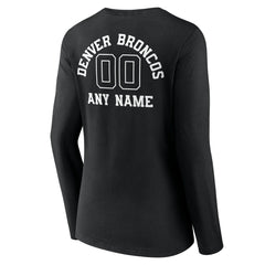 Denver Broncos Women's Personalized Name & Number Monochrome Long Sleeve V-Neck T-Shirt - Black - NFL
