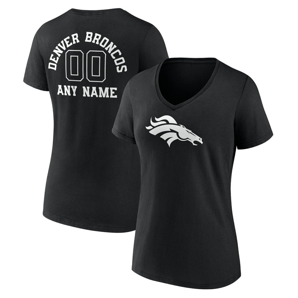 Denver Broncos Women's Personalized Name & Number Monochrome V-Neck T-Shirt - Black - NFL