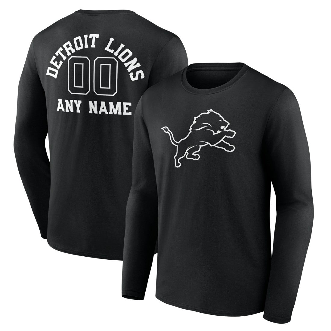 Detroit Lions Personalized Name & Number Monochrome Long Sleeve T-Shirt - Black - NFL