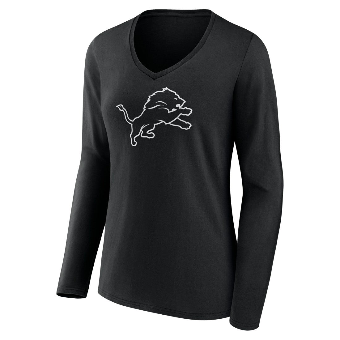Detroit Lions Women's Personalized Name & Number Monochrome Long Sleeve V-Neck T-Shirt - Black - NFL