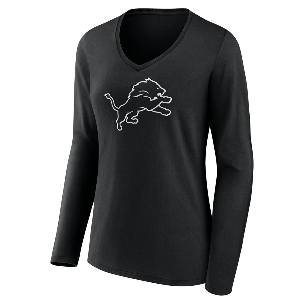 Detroit Lions Women's Personalized Name & Number Monochrome Long Sleeve V-Neck T-Shirt - Black - NFL