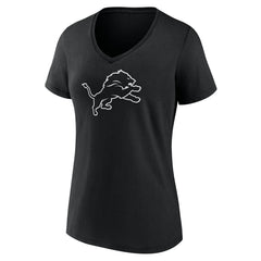 Detroit Lions Women's Personalized Name & Number Monochrome V-Neck T-Shirt - Black - NFL