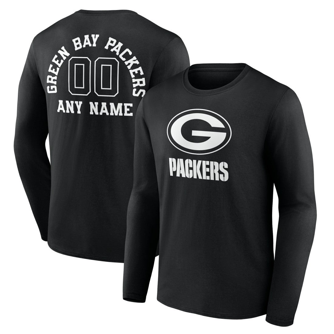Green Bay Packers Personalized Name & Number Monochrome Long Sleeve T-Shirt - Black - NFL