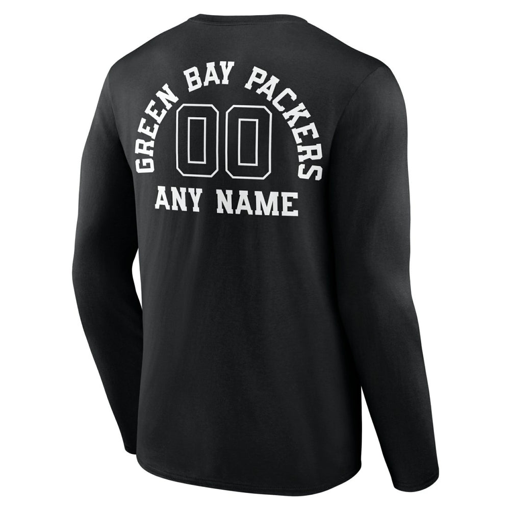 Green Bay Packers Personalized Name & Number Monochrome Long Sleeve T-Shirt - Black - NFL