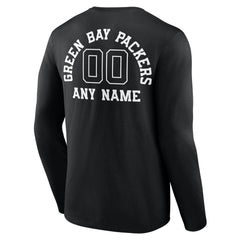 Green Bay Packers Personalized Name & Number Monochrome Long Sleeve T-Shirt - Black - NFL