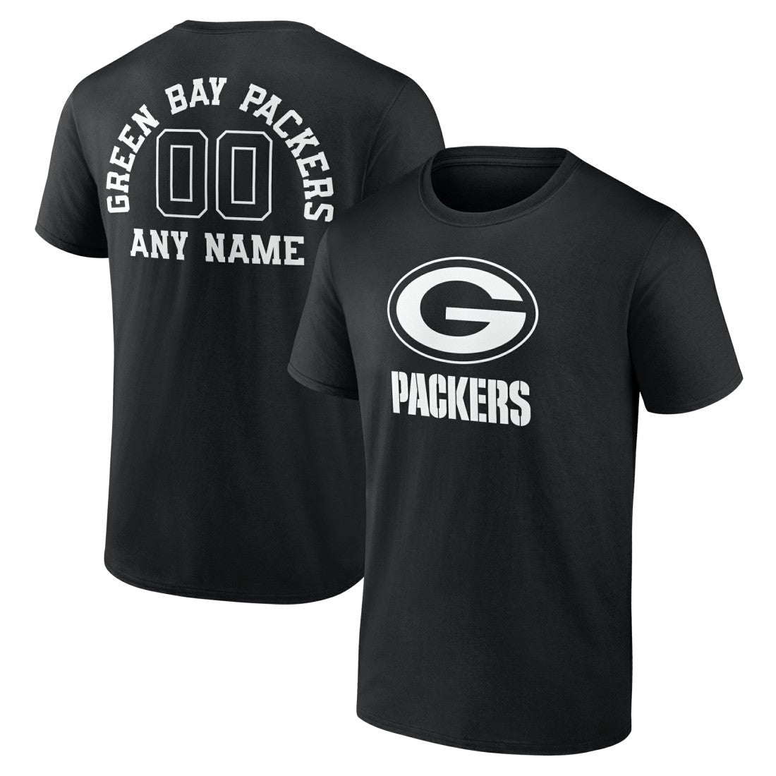 Green Bay Packers Personalized Name & Number Monochrome T-Shirt - Black - NFL