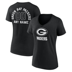 Green Bay Packers Women's Personalized Name & Number Monochrome V-Neck T-Shirt - Black - NFL