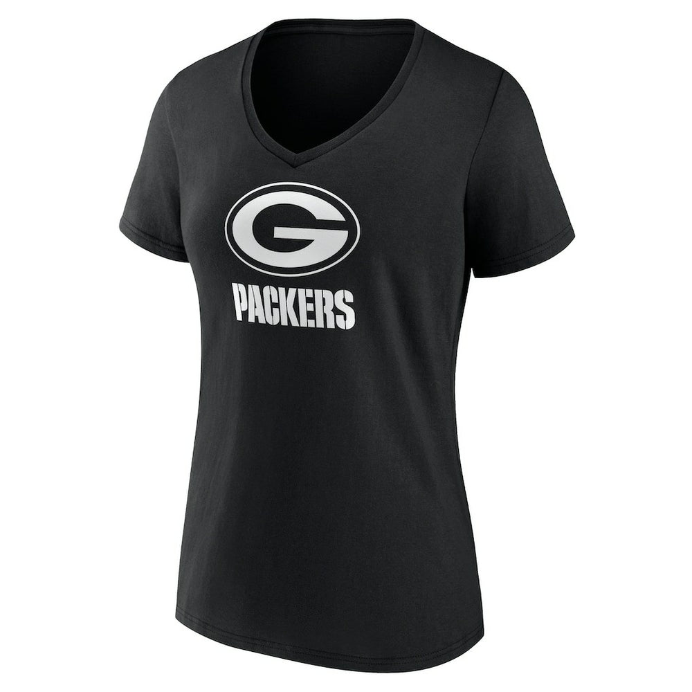 Green Bay Packers Women's Personalized Name & Number Monochrome V-Neck T-Shirt - Black - NFL