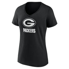 Green Bay Packers Women's Personalized Name & Number Monochrome V-Neck T-Shirt - Black - NFL