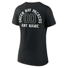 Green Bay Packers Women's Personalized Name & Number Monochrome V-Neck T-Shirt - Black - NFL