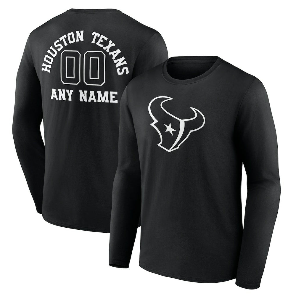 Houston Texans Personalized Name & Number Monochrome Long Sleeve T-Shirt - Black - NFL