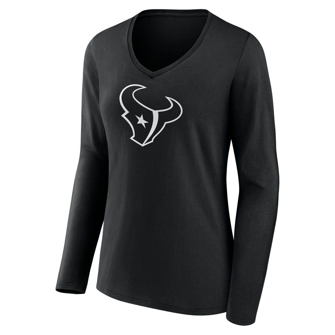 Houston Texans Women's Personalized Name & Number Monochrome Long Sleeve V-Neck T-Shirt - Black - NFL