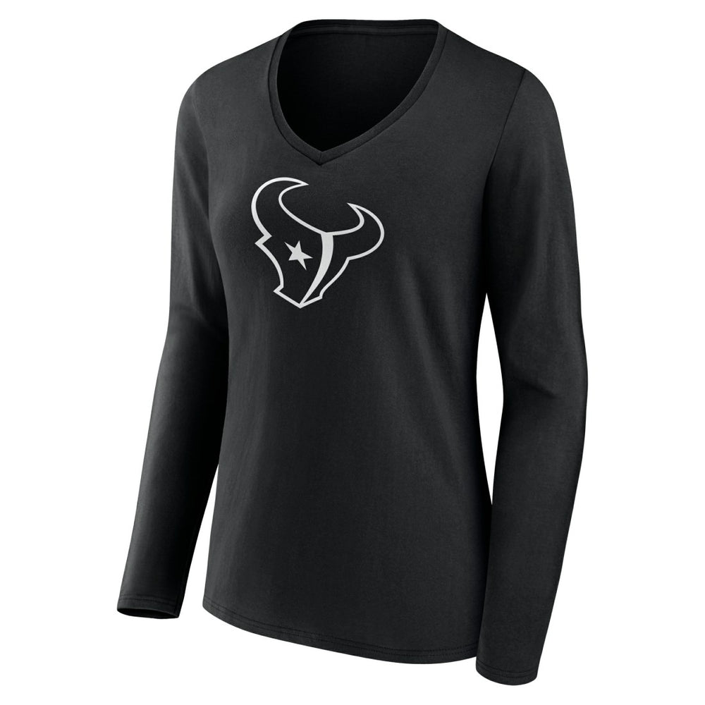 Houston Texans Women's Personalized Name & Number Monochrome Long Sleeve V-Neck T-Shirt - Black - NFL