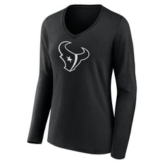 Houston Texans Women's Personalized Name & Number Monochrome Long Sleeve V-Neck T-Shirt - Black - NFL