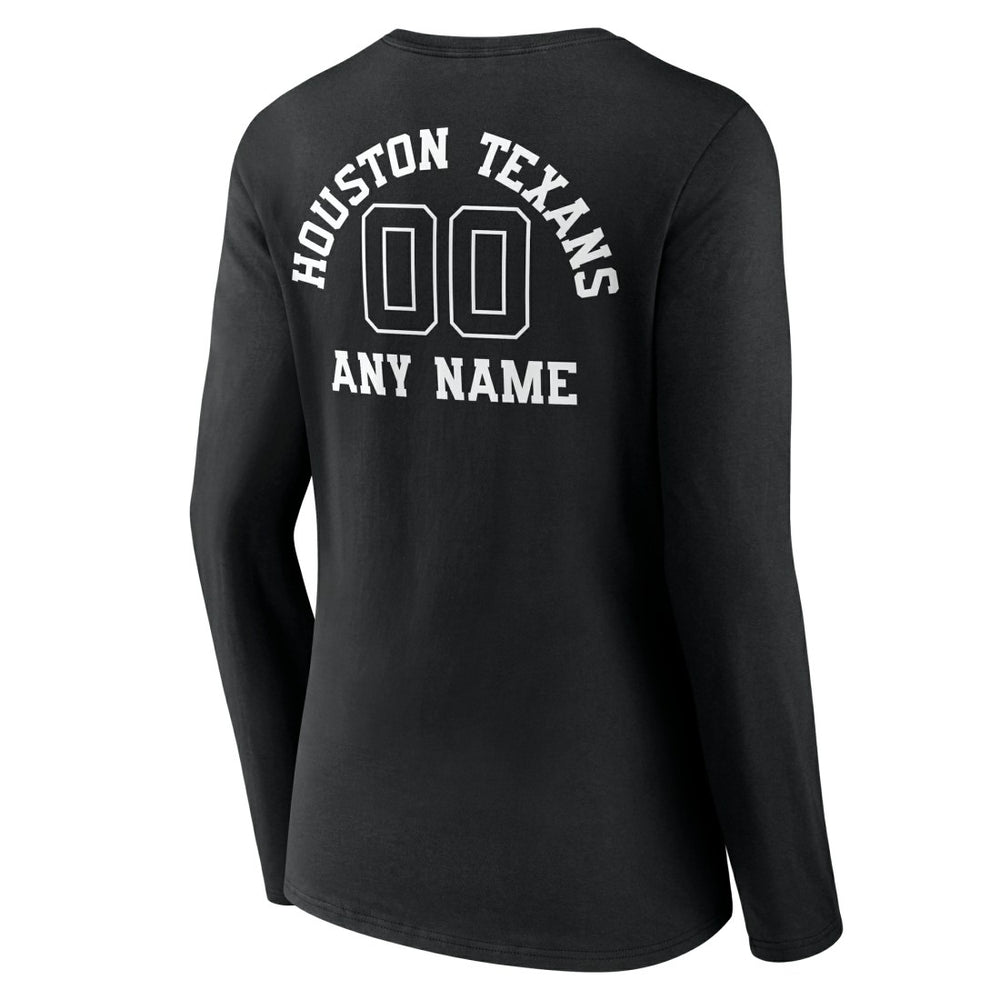 Houston Texans Women's Personalized Name & Number Monochrome Long Sleeve V-Neck T-Shirt - Black - NFL