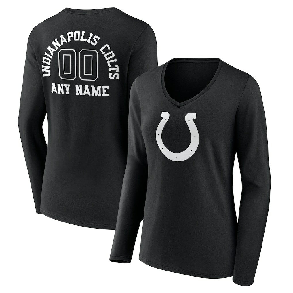Indianapolis Colts Women's Personalized Name & Number Monochrome Long Sleeve V-Neck T-Shirt - Black - NFL
