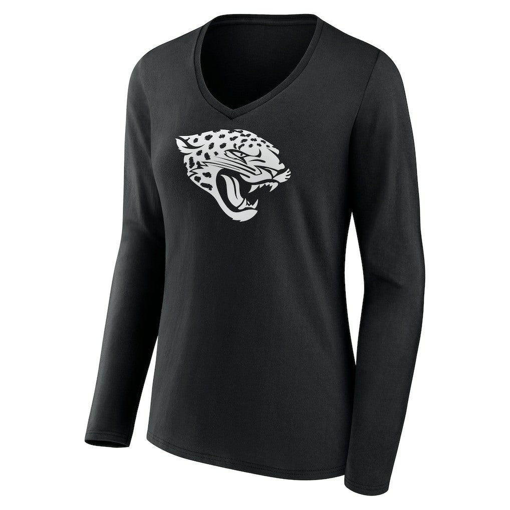 Jacksonville Jaguars Women's Personalized Name & Number Monochrome Long Sleeve V-Neck T-Shirt - Black - NFL