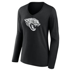 Jacksonville Jaguars Women's Personalized Name & Number Monochrome Long Sleeve V-Neck T-Shirt - Black - NFL