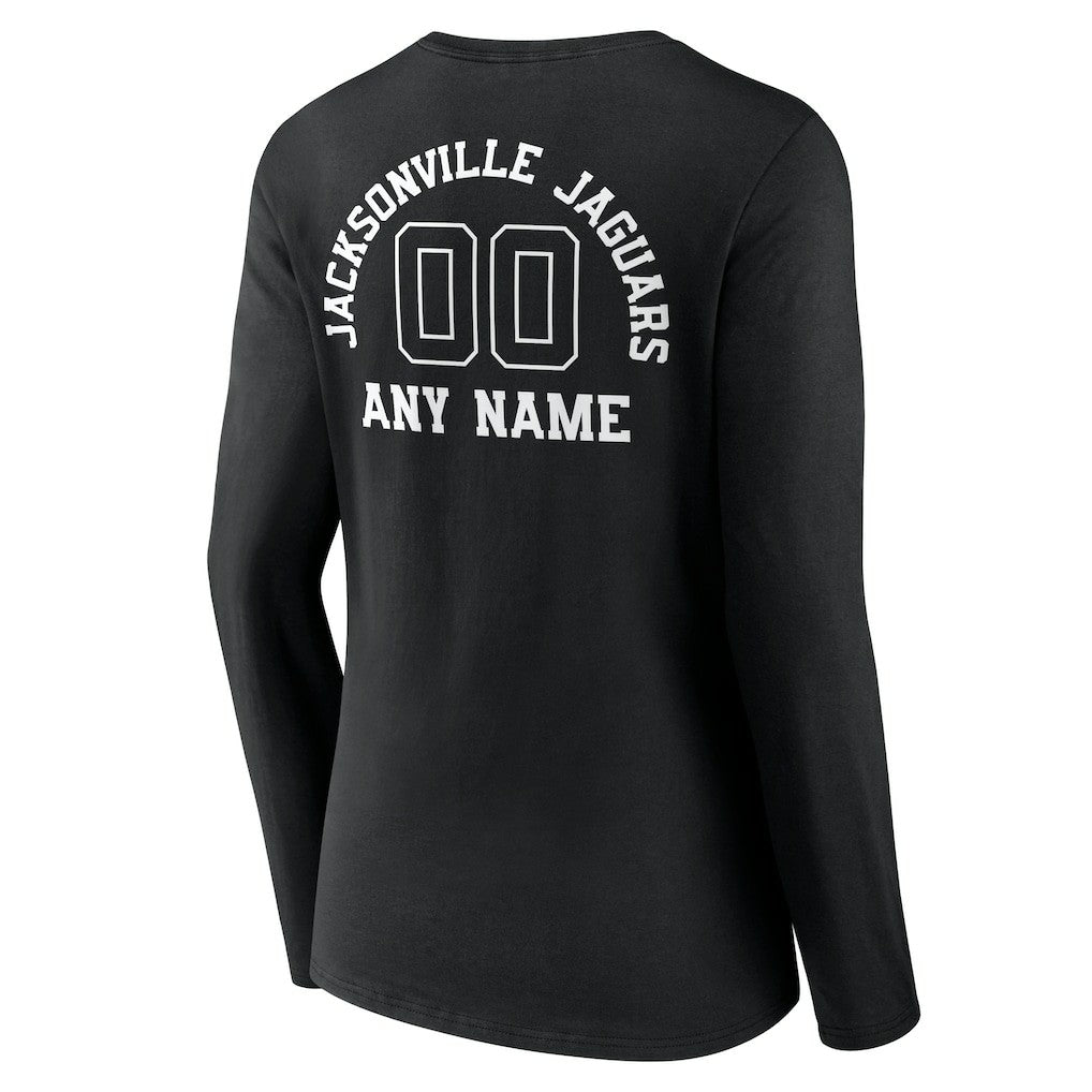 Jacksonville Jaguars Women's Personalized Name & Number Monochrome Long Sleeve V-Neck T-Shirt - Black - NFL