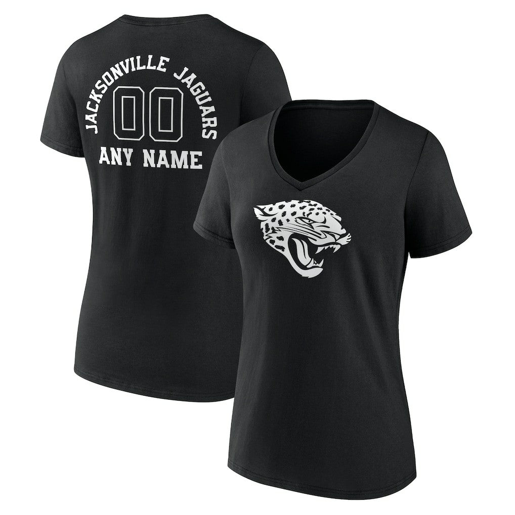 Jacksonville Jaguars Women's Personalized Name & Number Monochrome V-Neck T-Shirt - Black - NFL