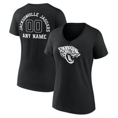 Jacksonville Jaguars Women's Personalized Name & Number Monochrome V-Neck T-Shirt - Black - NFL
