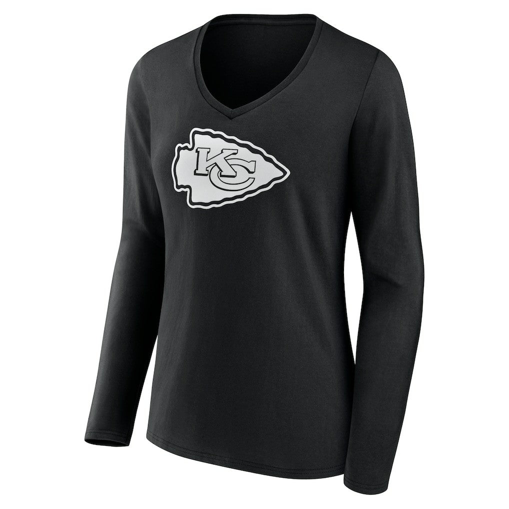 Kansas City Chiefs Women's Personalized Name & Number Monochrome Long Sleeve V-Neck T-Shirt - Black - NFL