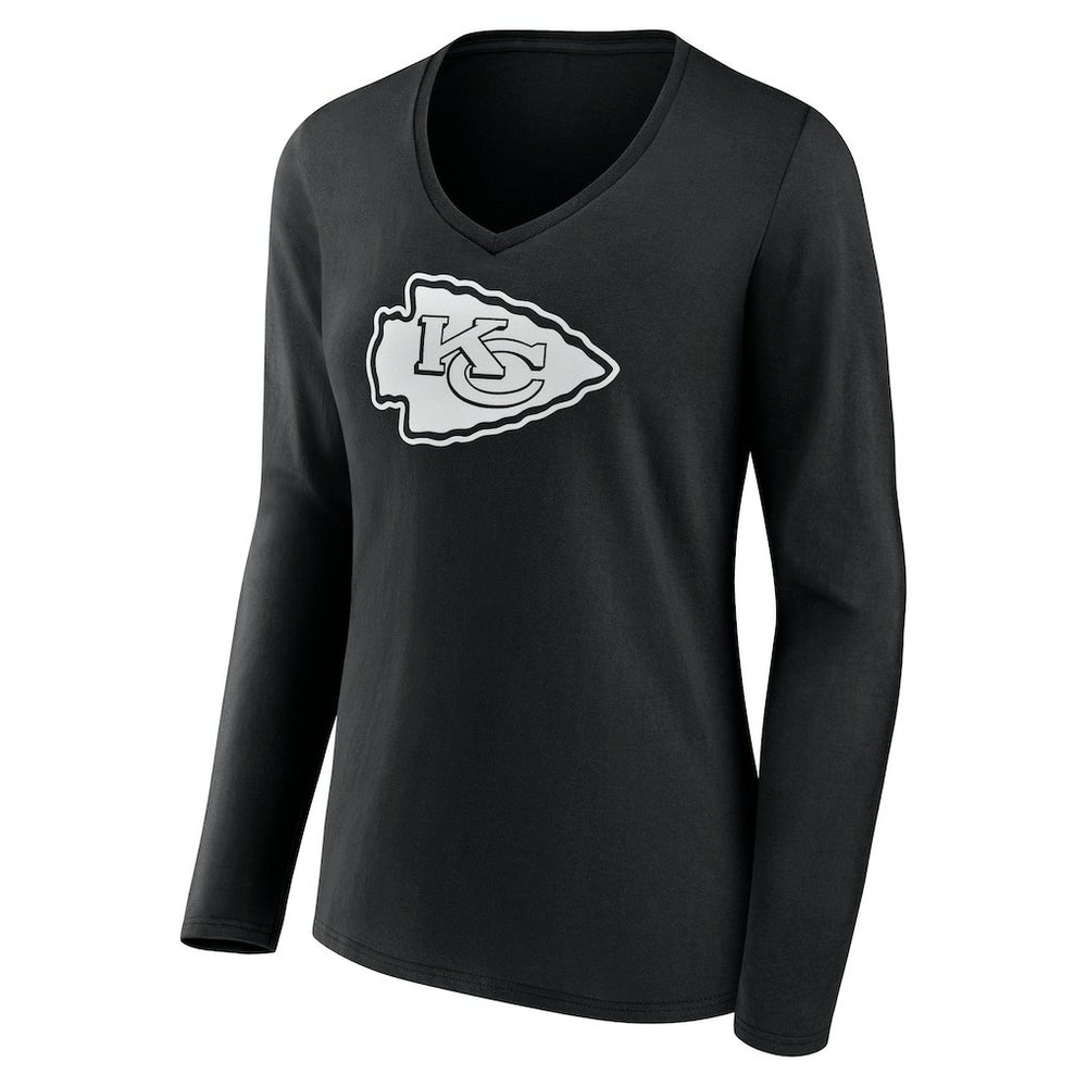 Kansas City Chiefs Women's Personalized Name & Number Monochrome Long Sleeve V-Neck T-Shirt - Black - NFL