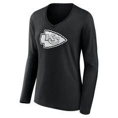 Kansas City Chiefs Women's Personalized Name & Number Monochrome Long Sleeve V-Neck T-Shirt - Black - NFL