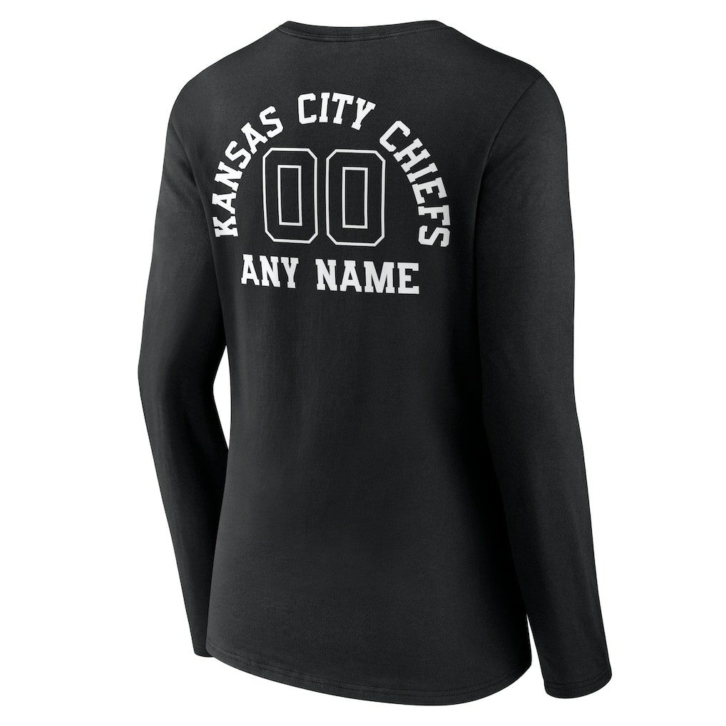 Kansas City Chiefs Women's Personalized Name & Number Monochrome Long Sleeve V-Neck T-Shirt - Black - NFL