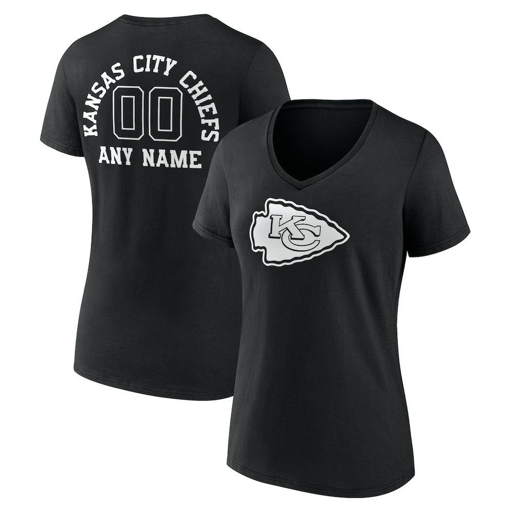 Kansas City Chiefs Women's Personalized Name & Number Monochrome V-Neck T-Shirt - Black - NFL