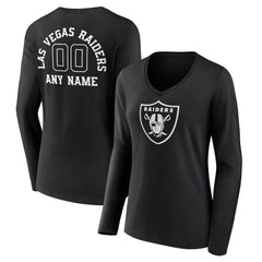 Las Vegas Raiders Women's Personalized Name & Number Monochrome Long Sleeve V-Neck T-Shirt - Black - NFL