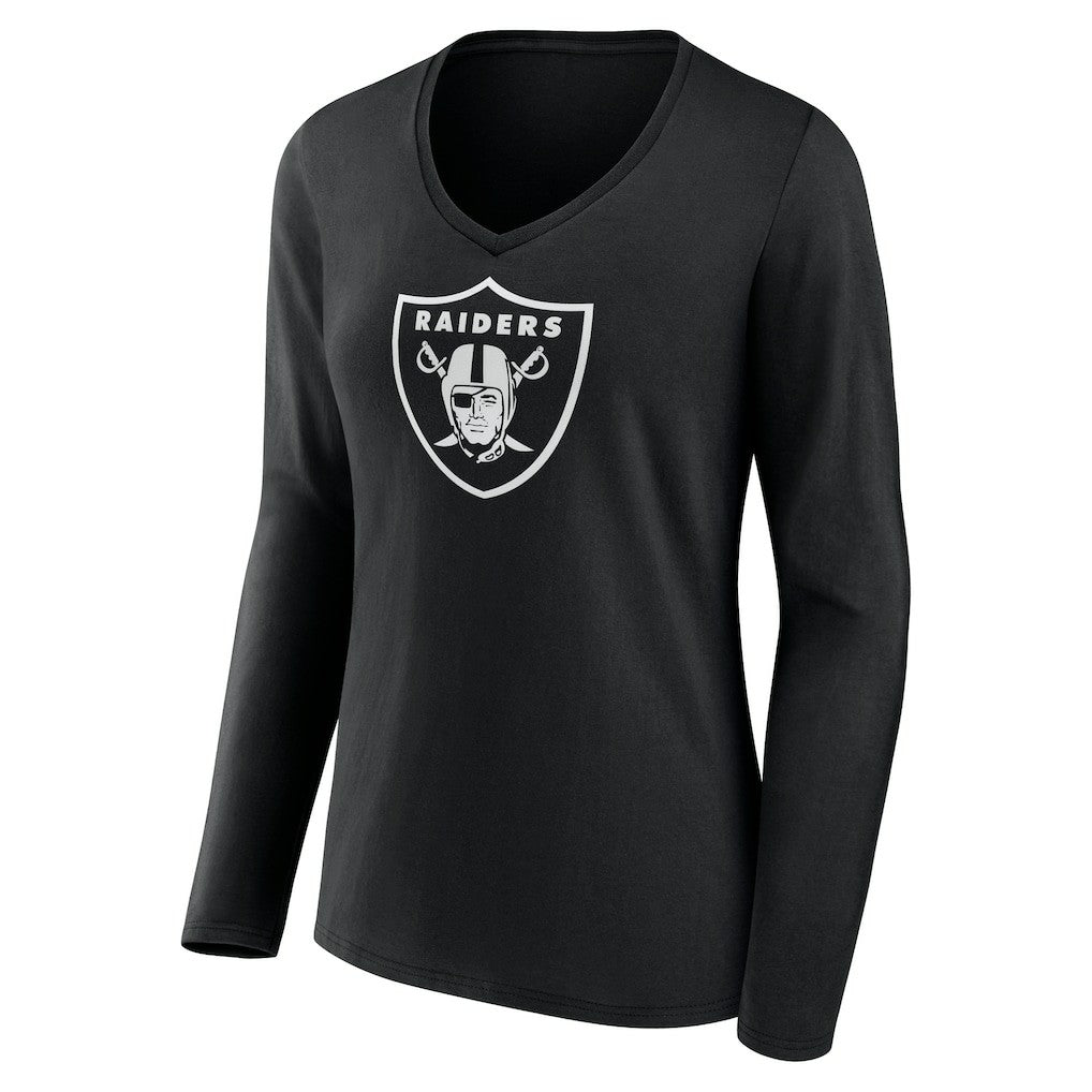 Las Vegas Raiders Women's Personalized Name & Number Monochrome Long Sleeve V-Neck T-Shirt - Black - NFL