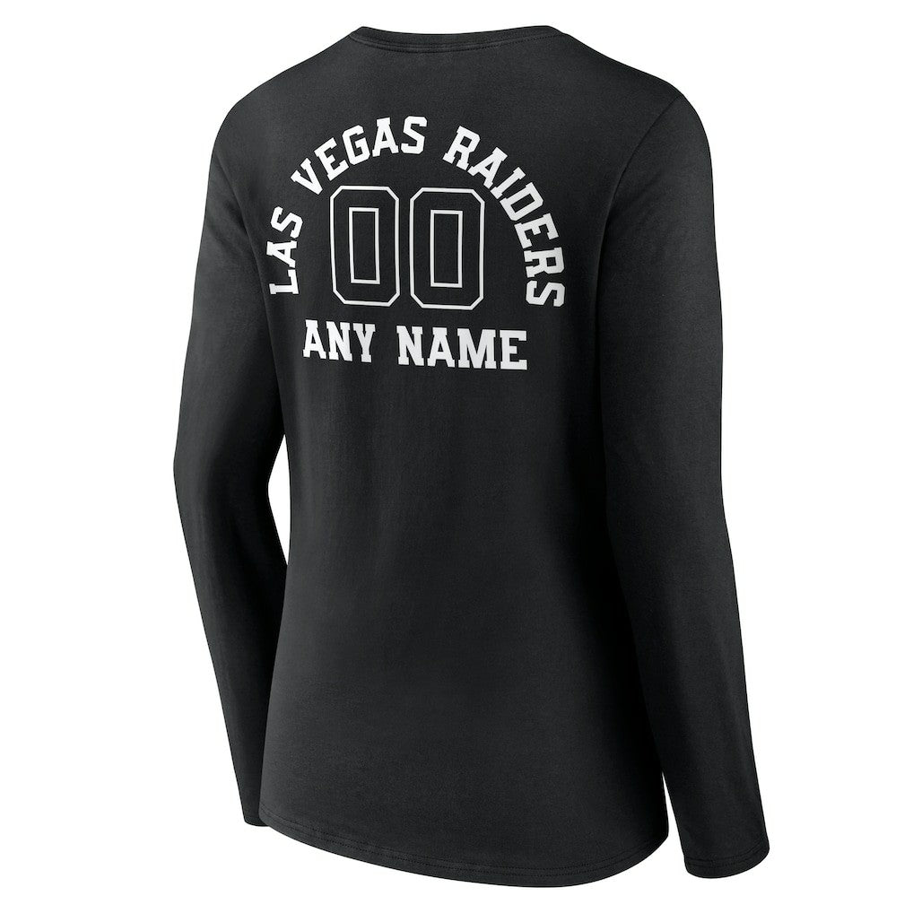 Las Vegas Raiders Women's Personalized Name & Number Monochrome Long Sleeve V-Neck T-Shirt - Black - NFL