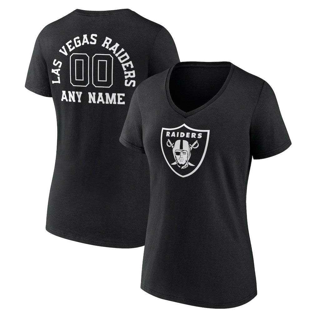 Las Vegas Raiders Women's Personalized Name & Number Monochrome V-Neck T-Shirt - Black - NFL
