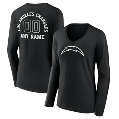 Los Angeles Chargers Women's Personalized Name & Number Monochrome Long Sleeve V-Neck T-Shirt - Black - NFL