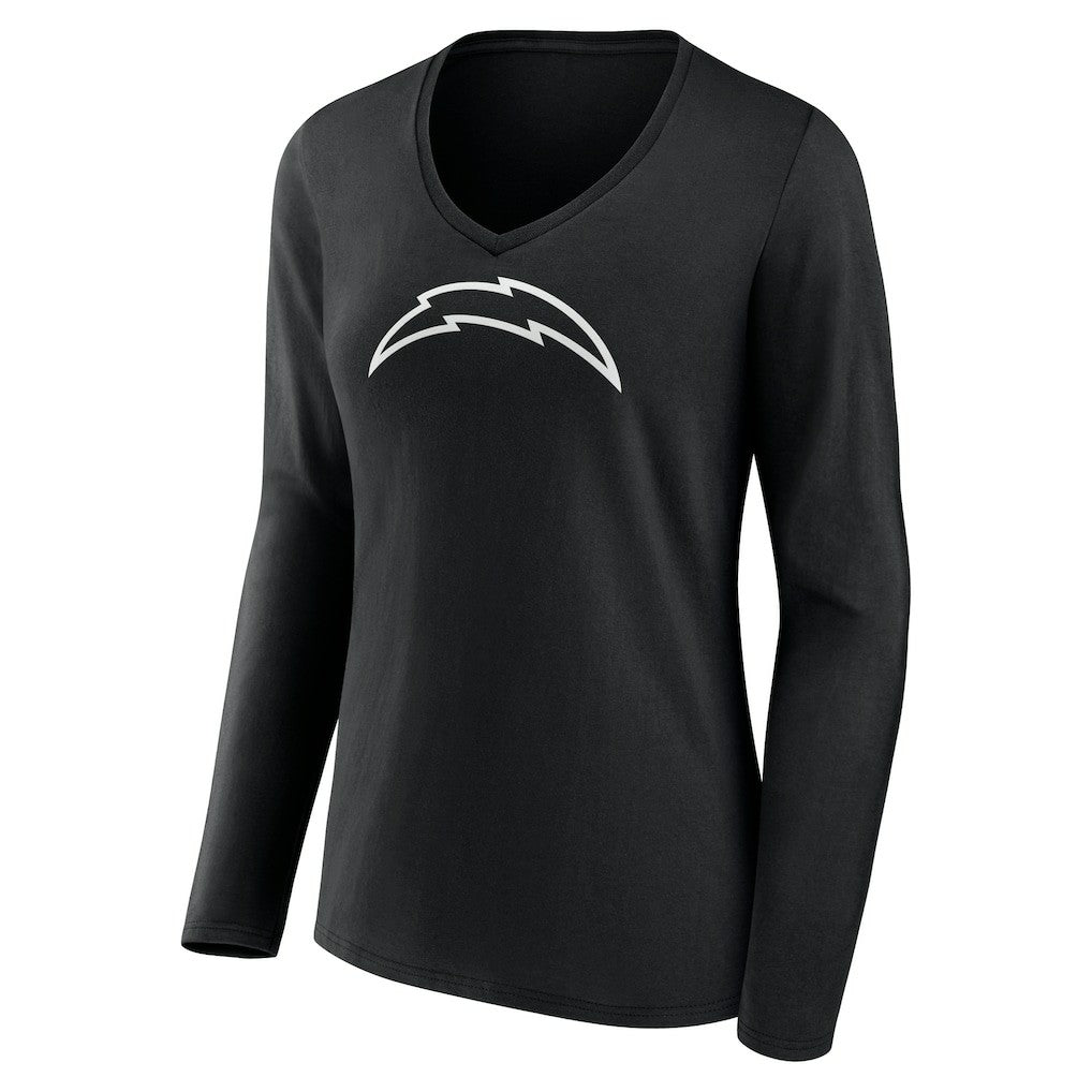 Los Angeles Chargers Women's Personalized Name & Number Monochrome Long Sleeve V-Neck T-Shirt - Black - NFL