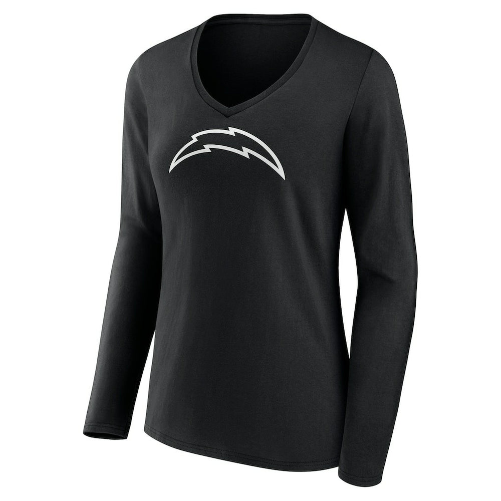 Los Angeles Chargers Women's Personalized Name & Number Monochrome Long Sleeve V-Neck T-Shirt - Black - NFL