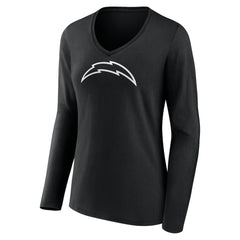 Los Angeles Chargers Women's Personalized Name & Number Monochrome Long Sleeve V-Neck T-Shirt - Black - NFL