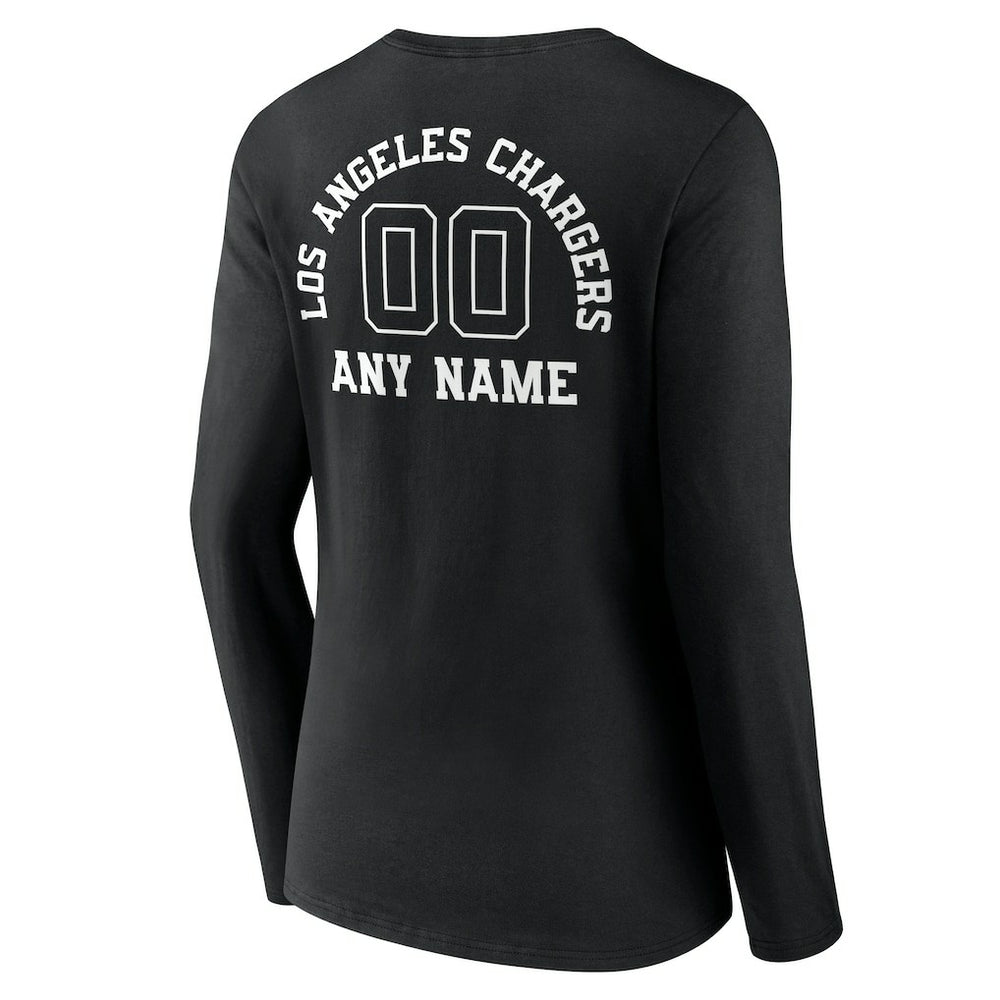 Los Angeles Chargers Women's Personalized Name & Number Monochrome Long Sleeve V-Neck T-Shirt - Black - NFL