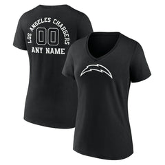 Los Angeles Chargers Women's Personalized Name & Number Monochrome V-Neck T-Shirt - Black - NFL