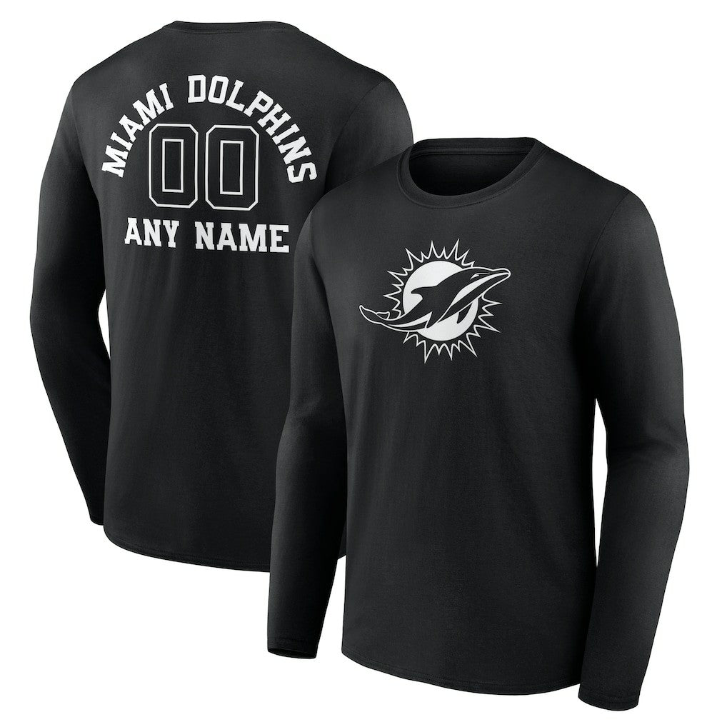 Miami Dolphins Personalized Name & Number Monochrome Long Sleeve T-Shirt - Black - NFL